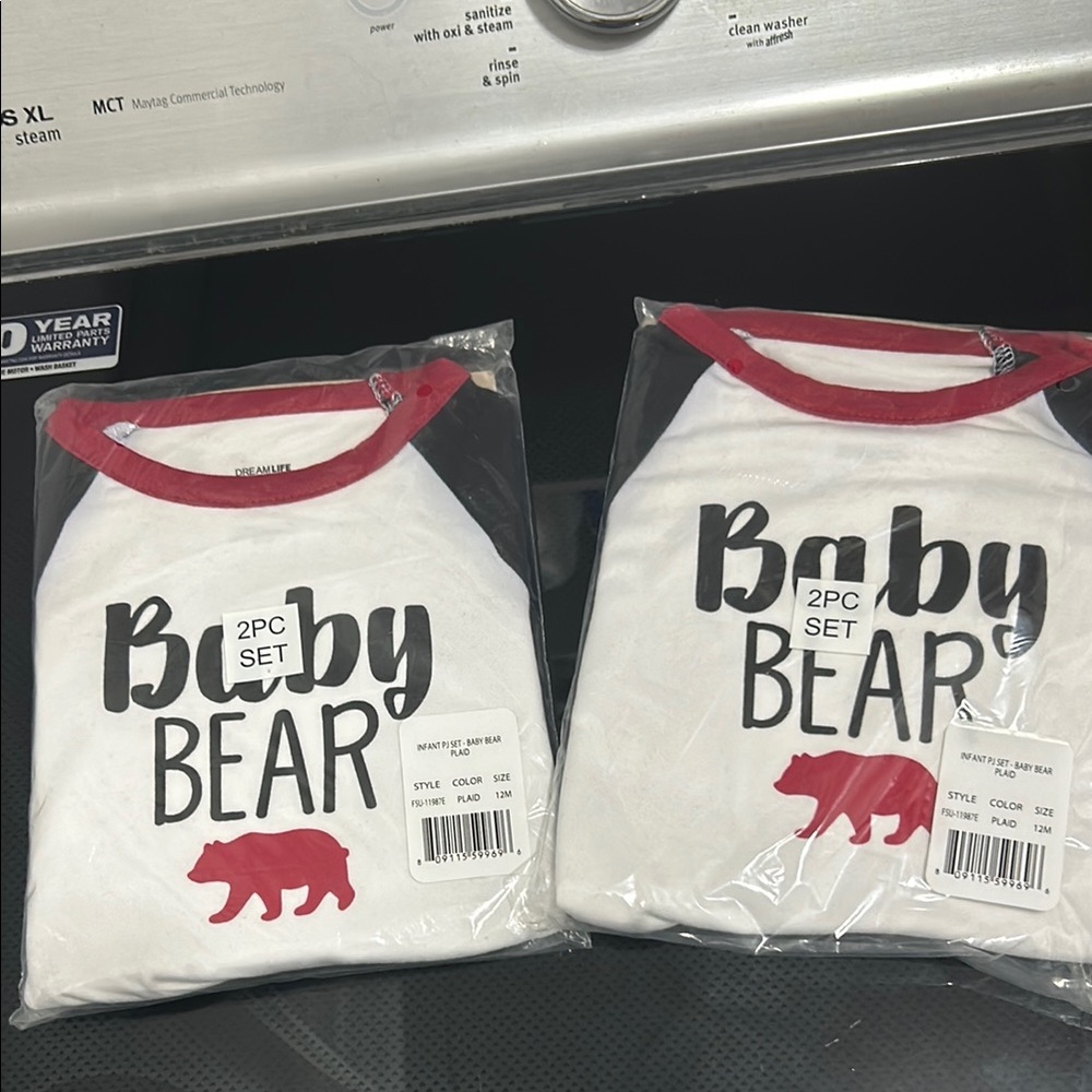 Twin set 12 month pajama baby bear buffalo plaid Christmas unisex boy girl